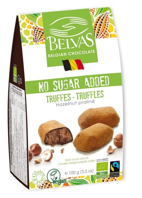 CZEKOLADKI BELGIJSKIE TRUFLE Z ORZECHAMI LASKOWYMI BEZ DODATKU CUKRÓW BEZGLUTENOWE BIO 100 g - BELVAS CZEKOLADKI BELGIJSKIE TRUFLE Z ORZECHAMI LASKOWYMI BEZ DODATKU CUKRÓW BEZGLUTENOWE BIO 100 g - BELVAS
