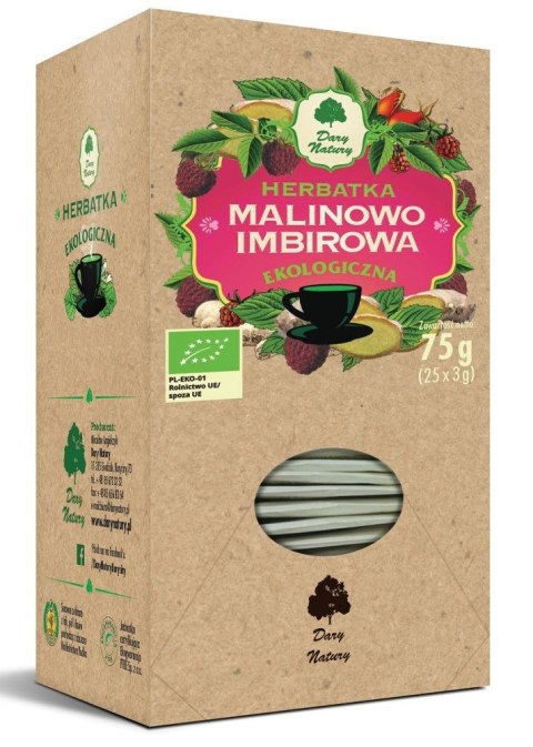 HERBATKA MALINOWO - IMBIROWA BIO (25 x 3 g) 75 g - DARY NATURY HERBATKA MALINOWO - IMBIROWA BIO (25 x 3 g) 75 g - DARY NATURY