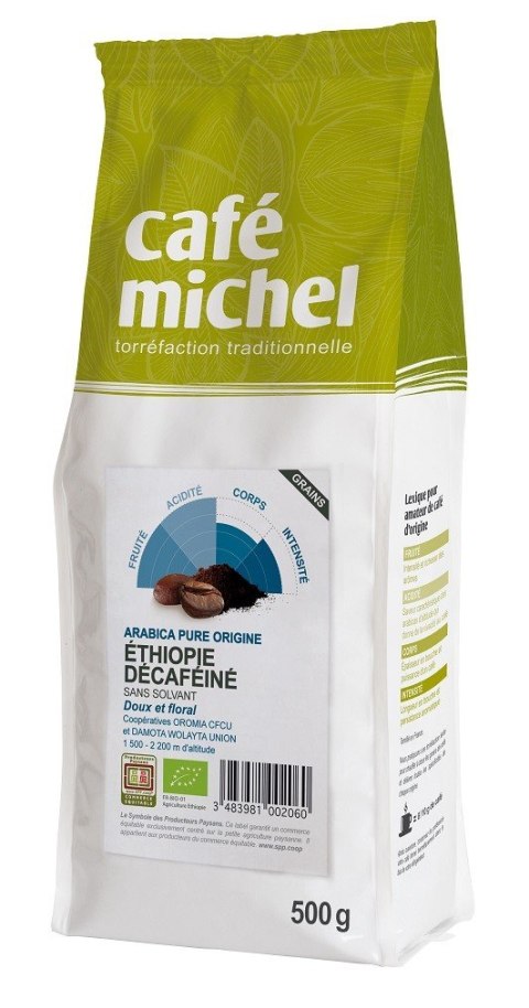 KAWA ZIARNISTA BEZKOFEINOWA ARABICA 100 % ETIOPIA FAIR TRADE BIO 500 g - CAFE MICHEL KAWA ZIARNISTA BEZKOFEINOWA ARABICA 100 % ETIOPIA FAIR TRADE BIO 500 g - CAFE MICHEL