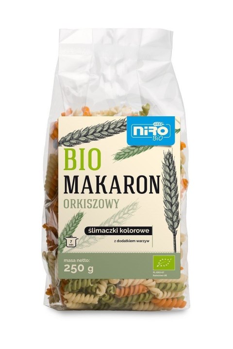 MAKARON (ORKISZOWY TRÓJKOLOROWY) ŚLIMACZKI BIO 250 g - NIRO MAKARON (ORKISZOWY TRÓJKOLOROWY) ŚLIMACZKI BIO 250 g - NIRO
