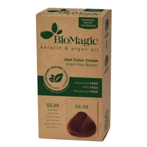 FARBA DO WŁOSÓW GŁĘBOKA CIEMNA CZERWIEŃ (55.55) 250 g - BIOMAGIC FARBA DO WŁOSÓW GŁĘBOKA CIEMNA CZERWIEŃ (55.55) 250 g - BIOMAGIC
