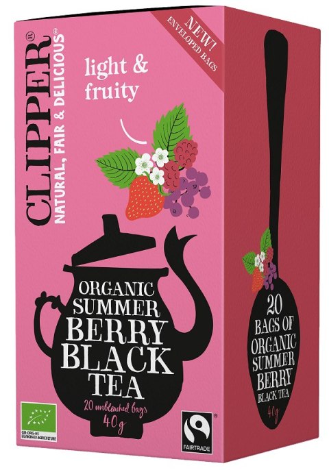 HERBATA CZARNA Z CZARNĄ PORZECZKĄ, MALINĄ I TRUSKAWKĄ FAIR TRADE BIO (20 x 2 g) 40 g - CLIPPER HERBATA CZARNA Z CZARNĄ PORZECZKĄ, MALINĄ I TRUSKAWKĄ FAIR TRADE BIO (20 x 2 g) 40 g - CLIPPER