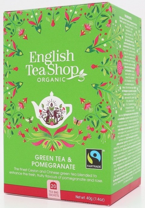 HERBATA ZIELONA Z GRANATEM I PŁATKAMI RÓŻY FAIR TRADE BIO (20 x 2 g) 40 g - ENGLISH TEA SHOP ORGANIC HERBATA ZIELONA Z GRANATEM I PŁATKAMI RÓŻY FAIR TRADE BIO (20 x 2 g) 40 g - ENGLISH TEA SHOP ORGANIC
