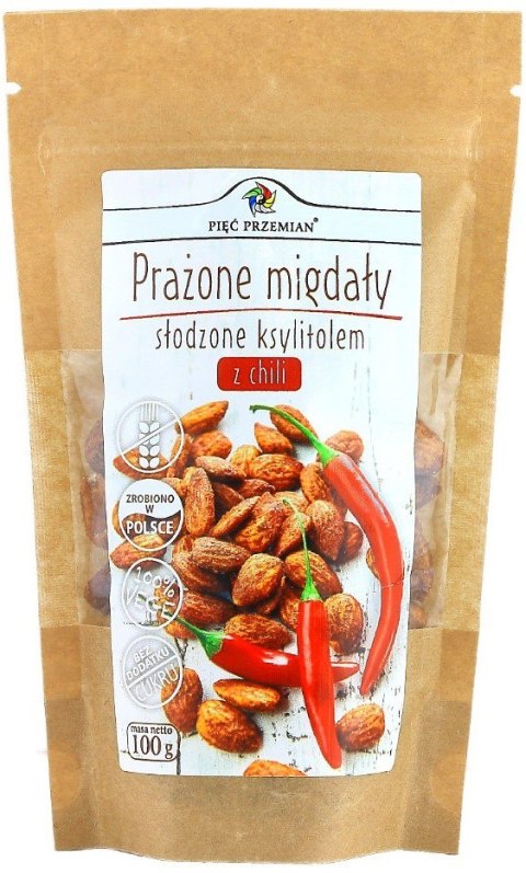MIGDAŁY PRAŻONE Z CHILI SŁODZONE KSYLITOLEM BEZGLUTENOWE 100 g - PIĘĆ PRZEMIAN MIGDAŁY PRAŻONE Z CHILI SŁODZONE KSYLITOLEM BEZGLUTENOWE 100 g - PIĘĆ PRZEMIAN