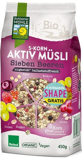 MUSLI 5 ZBOŻ Z OWOCAMI JAGODOWYMI BEZ DODATKU CUKRÓW BIO 450 g - BOHLSENER MUEHLE MUSLI 5 ZBOŻ Z OWOCAMI JAGODOWYMI BEZ DODATKU CUKRÓW BIO 450 g - BOHLSENER MUEHLE