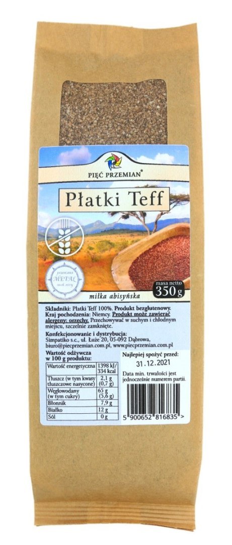PŁATKI TEFF BEZGLUTENOWE 350 g - PIĘĆ PRZEMIAN PŁATKI TEFF BEZGLUTENOWE 350 g - PIĘĆ PRZEMIAN