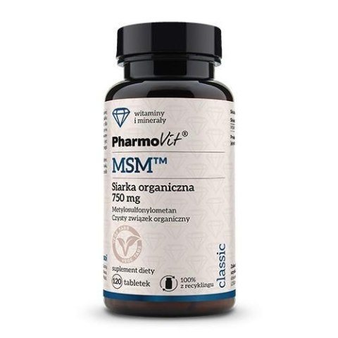 MSM SIARKA ORGANICZNA (750 mg) BEZGLUTENOWA 120 TABLETEK - PHARMOVIT (CLASSIC) MSM SIARKA ORGANICZNA (750 mg) BEZGLUTENOWA 120 TABLETEK - PHARMOVIT (CLASSIC)