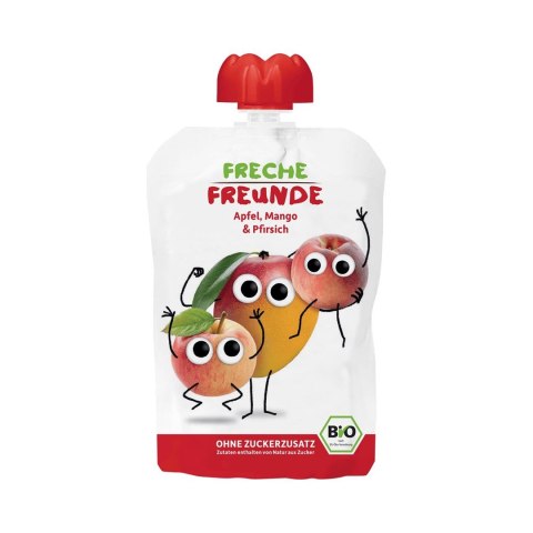MUS JABŁKO - MANGO - BRZOSKWINIA BEZ DODATKU CUKRÓW BEZGLUTENOWY OD 6 MIESIĄCA BIO 100 g - FRECHE FREUNDE MUS JABŁKO - MANGO - BRZOSKWINIA BEZ DODATKU CUKRÓW BEZGLUTENOWY OD 6 MIESIĄCA BIO 100 g - FRECHE FREUNDE