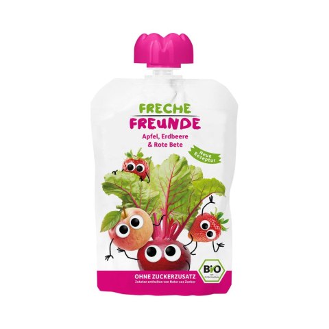 MUS JABŁKO - TRUSKAWKA - BURAK BEZ DODATKU CUKRÓW BEZGLUTENOWY OD 6 MIESIĄCA BIO 100 g - FRECHE FREUNDE MUS JABŁKO - TRUSKAWKA - BURAK BEZ DODATKU CUKRÓW BEZGLUTENOWY OD 6 MIESIĄCA BIO 100 g - FRECHE FREUNDE