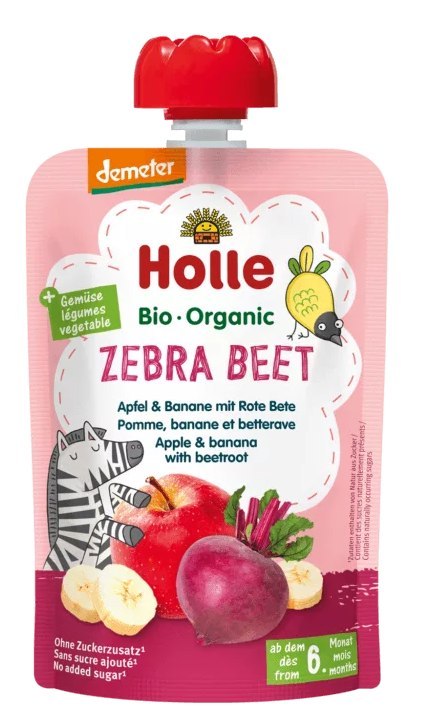 MUS W TUBCE BURACZANA ZEBRA (JABŁKO - BANAN - BURAK) BEZ DODATKU CUKRÓW OD 6 MIESIĄCA DEMETER BIO 100 g - HOLLE MUS W TUBCE BURACZANA ZEBRA (JABŁKO - BANAN - BURAK) BEZ DODATKU CUKRÓW OD 6 MIESIĄCA DEMETER BIO 100 g - HOLLE
