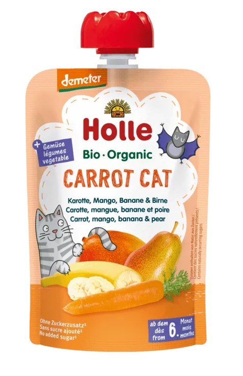 MUS W TUBCE MARCHEWKOWY KOT (MARCHEW - MANGO - BANAN - GRUSZKA) BEZ DODATKU CUKRÓW OD 6 MIESIĄCA DEMETER BIO 100 g - HOLLE MUS W TUBCE MARCHEWKOWY KOT (MARCHEW - MANGO - BANAN - GRUSZKA) BEZ DODATKU CUKRÓW OD 6 MIESIĄCA DEMETER BIO 100 g - HOLLE