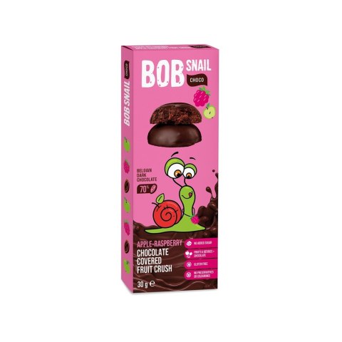 PRZEKĄSKA CHOCO JABŁKO - MALINA W CIEMNEJ CZEKOLADZIE BELGIJSKIEJ BEZ DODATKU CUKRU BEZGLUTENOWA 30 g - BOB SNAIL PRZEKĄSKA CHOCO JABŁKO - MALINA W CIEMNEJ CZEKOLADZIE BELGIJSKIEJ BEZ DODATKU CUKRU BEZGLUTENOWA 30 g - BOB SNAIL