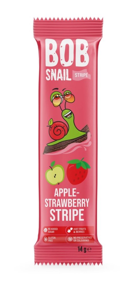 PRZEKĄSKA STRIPE JABŁKO - TRUSKAWKA BEZ DODATKU CUKRU BEZGLUTENOWA 14 g - BOB SNAIL PRZEKĄSKA STRIPE JABŁKO - TRUSKAWKA BEZ DODATKU CUKRU BEZGLUTENOWA 14 g - BOB SNAIL