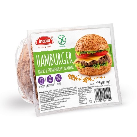 BUŁKI DO HAMBURGERÓW Z SIEMIENIEM LNIANYM BEZGLUTENOWE (2 x 70 g) 140 g - INCOLA BUŁKI DO HAMBURGERÓW Z SIEMIENIEM LNIANYM BEZGLUTENOWE (2 x 70 g) 140 g - INCOLA