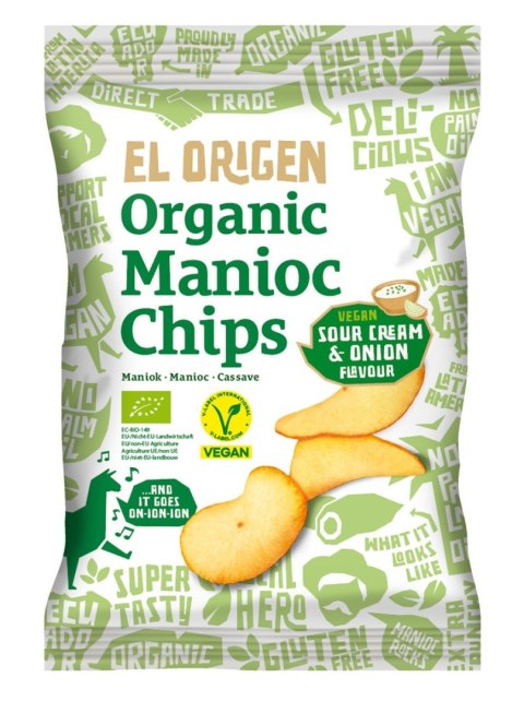CHIPSY Z MANIOKU O SMAKU ŚMIETANKOWO - CEBULOWYM WEGAŃSKIE BEZGLUTENOWE BIO 60 g - EL ORIGEN CHIPSY Z MANIOKU O SMAKU ŚMIETANKOWO - CEBULOWYM WEGAŃSKIE BEZGLUTENOWE BIO 60 g - EL ORIGEN