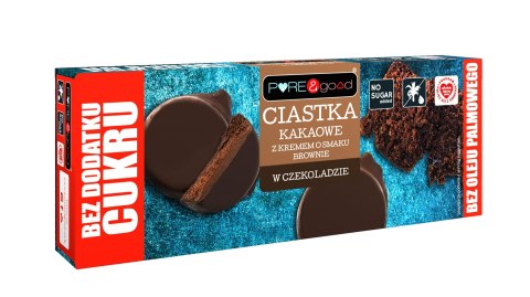 CIASTKA KAKAOWE Z KREMEM O SMAKU BROWNIE W CZEKOLADZIE DESEROWEJ BEZ DODATKU CUKRU 128 g - PURE&GOOD CIASTKA KAKAOWE Z KREMEM O SMAKU BROWNIE W CZEKOLADZIE DESEROWEJ BEZ DODATKU CUKRU 128 g - PURE&GOOD
