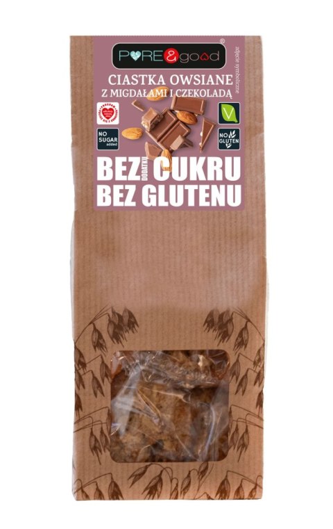 CIASTKA OWSIANE Z MIGDAŁAMI I CZEKOLADĄ BEZ DODATKU CUKRU BEZGLUTENOWE 150 g - PURE&GOOD CIASTKA OWSIANE Z MIGDAŁAMI I CZEKOLADĄ BEZ DODATKU CUKRU BEZGLUTENOWE 150 g - PURE&GOOD