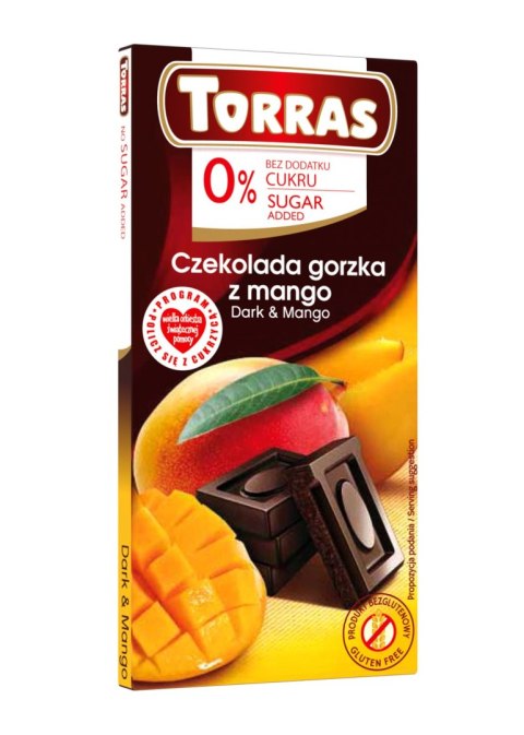 CZEKOLADA GORZKA Z MANGO BEZ DODATKU CUKRU BEZGLUTENOWA 75 g - TORRAS CZEKOLADA GORZKA Z MANGO BEZ DODATKU CUKRU BEZGLUTENOWA 75 g - TORRAS