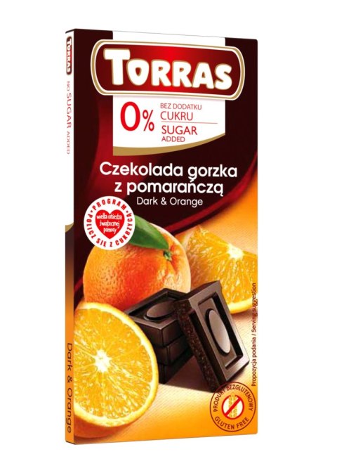 CZEKOLADA GORZKA Z POMARAŃCZĄ BEZ DODATKU CUKRU BEZGLUTENOWA 75 g - TORRAS CZEKOLADA GORZKA Z POMARAŃCZĄ BEZ DODATKU CUKRU BEZGLUTENOWA 75 g - TORRAS