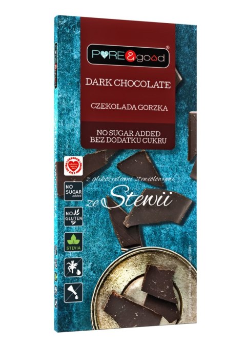 CZEKOLADA GORZKA ZE STEWIĄ BEZ DODATKU CUKRU BEZGLUTENOWA 100 g - PURE&GOOD CZEKOLADA GORZKA ZE STEWIĄ BEZ DODATKU CUKRU BEZGLUTENOWA 100 g - PURE&GOOD