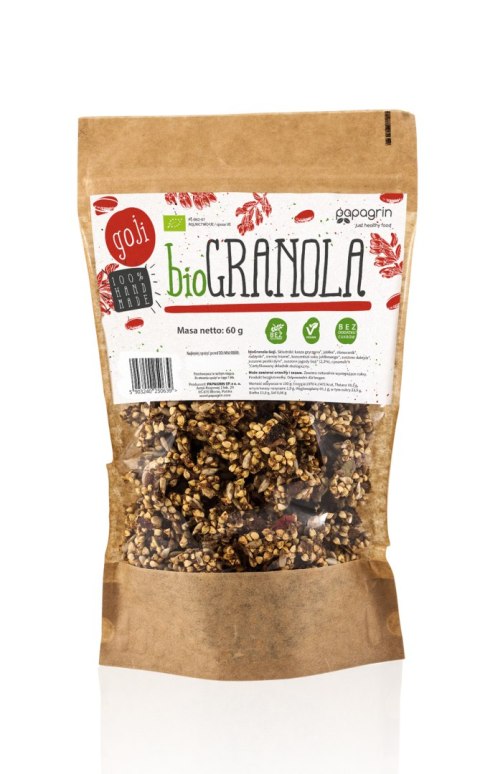 GRANOLA Z GOJI BEZ DODATKU CUKRÓW BEZGLUTENOWA BIO 60 g - PAPAGRIN GRANOLA Z GOJI BEZ DODATKU CUKRÓW BEZGLUTENOWA BIO 60 g - PAPAGRIN