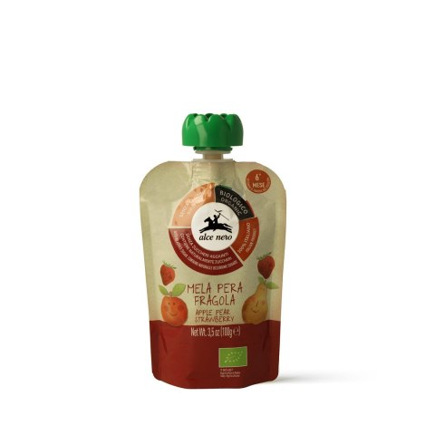 MUS JABŁKO - GRUSZKA - TRUSKAWKA BEZ DODATKU CUKRU BEZGLUTENOWY OD 6 MIESIĄCA BIO 100 g - ALCE NERO MUS JABŁKO - GRUSZKA - TRUSKAWKA BEZ DODATKU CUKRU BEZGLUTENOWY OD 6 MIESIĄCA BIO 100 g - ALCE NERO