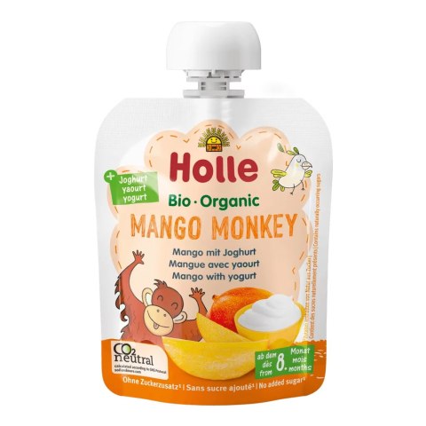 MUS W TUBCE MANGO MAŁPKA (MANGO - JOGURT) BEZ DODATKU CUKRÓW OD 8 MIESIĄCA BIO 85 g - HOLLE MUS W TUBCE MANGO MAŁPKA (MANGO - JOGURT) BEZ DODATKU CUKRÓW OD 8 MIESIĄCA BIO 85 g - HOLLE