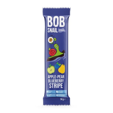 PRZEKĄSKA STRIPE JABŁKO - GRUSZKA - BORÓWKA BEZ DODATKU CUKRU BEZGLUTENOWA 14 g - BOB SNAIL PRZEKĄSKA STRIPE JABŁKO - GRUSZKA - BORÓWKA BEZ DODATKU CUKRU BEZGLUTENOWA 14 g - BOB SNAIL