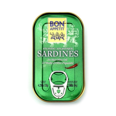 SARDYNKI PORTUGALSKIE W PIKANTNEJ OLIWIE Z OLIWEK 120 g (84 g) - BON APPETIT SARDYNKI PORTUGALSKIE W PIKANTNEJ OLIWIE Z OLIWEK 120 g (84 g) - BON APPETIT