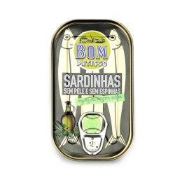 SARDYNKI PREMIUM BEZ SKÓRY I OŚCI W OLIWIE Z OLIWEK EXTRA VIRGIN 120 g (84 g) - BOM PETISCO