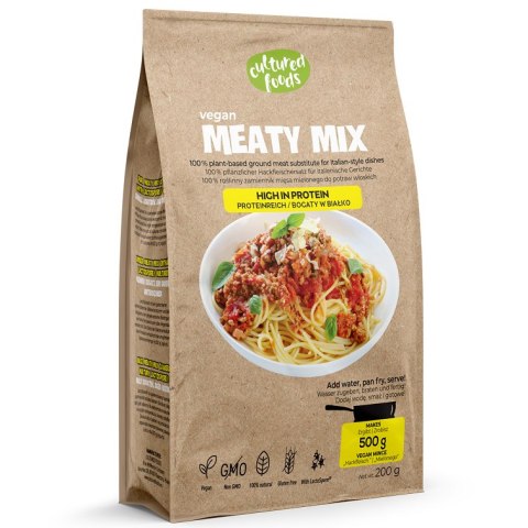 ZAMIENNIK MIĘSA MIELONEGO DO POTRAW WŁOSKICH BEZGLUTENOWY 200 g - CULTURED FOODS ZAMIENNIK MIĘSA MIELONEGO DO POTRAW WŁOSKICH BEZGLUTENOWY 200 g - CULTURED FOODS