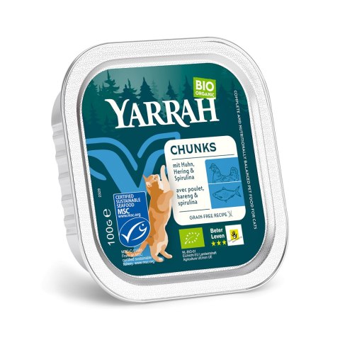 (DLA KOTA) KAWAŁKI KURCZAKA I RYBY ZE SPIRULINĄ BIO 100 g - YARRAH (DLA KOTA) KAWAŁKI KURCZAKA I RYBY ZE SPIRULINĄ BIO 100 g - YARRAH
