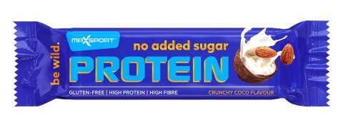 BATON PROTEINOWY KOKOSOWO - MIGDAŁOWY W MLECZNEJ CZEKOLADZIE BEZ DODATKU CUKRU BEZGLUTENOWY 40 g - MAXSPORT BATON PROTEINOWY KOKOSOWO - MIGDAŁOWY W MLECZNEJ CZEKOLADZIE BEZ DODATKU CUKRU BEZGLUTENOWY 40 g - MAXSPORT