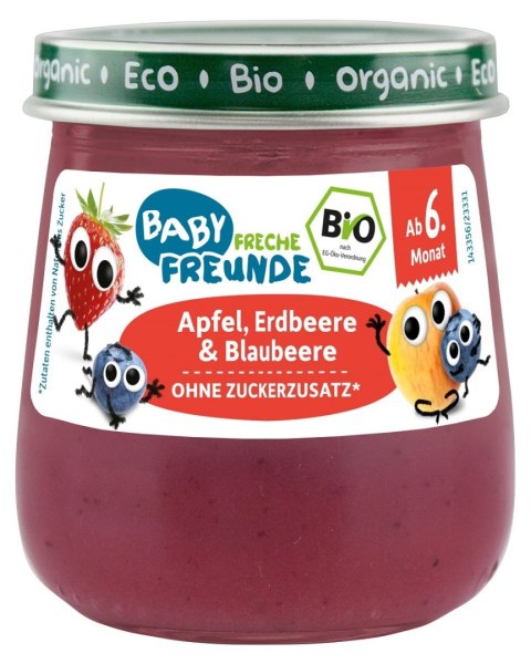 MUS JABŁKO - TRUSKAWKA - JAGODA BEZ DODATKU CUKRÓW BEZGLUTENOWY OD 6 MIESIĄCA BIO 120 g - FRECHE FREUNDE MUS JABŁKO - TRUSKAWKA - JAGODA BEZ DODATKU CUKRÓW BEZGLUTENOWY OD 6 MIESIĄCA BIO 120 g - FRECHE FREUNDE