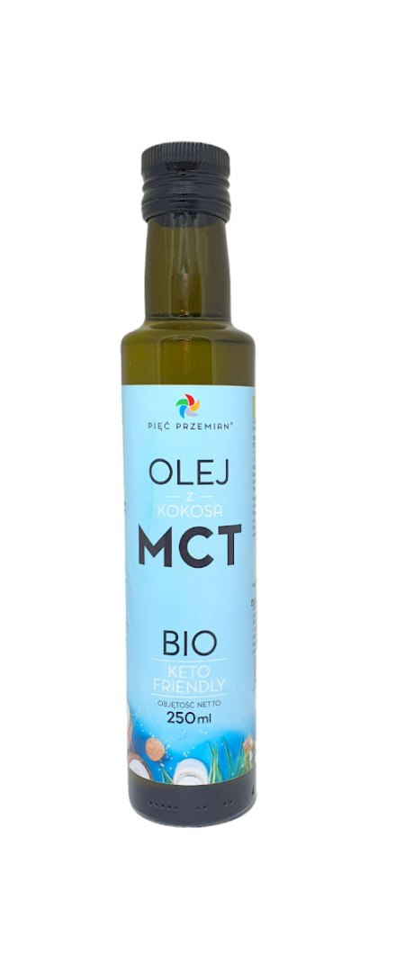 OLEJ KOKOSOWY MCT KETO BEZGLUTENOWY BIO 250 ml - PIĘĆ PRZEMIAN OLEJ KOKOSOWY MCT KETO BEZGLUTENOWY BIO 250 ml - PIĘĆ PRZEMIAN