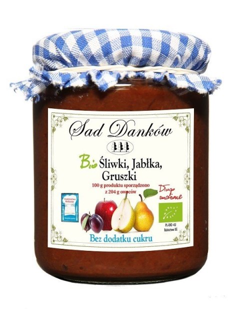 ŚLIWKA - JABŁKO - GRUSZKA BEZ DODATKU CUKRÓW BIO 270 g - SAD DANKÓW ŚLIWKA - JABŁKO - GRUSZKA BEZ DODATKU CUKRÓW BIO 270 g - SAD DANKÓW