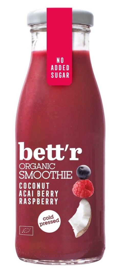 SMOOTHIE MALINA - JAGODA ACAI - KOKOS TŁOCZONE NA ZIMNO BIO 250 ml - BETT'R SMOOTHIE MALINA - JAGODA ACAI - KOKOS TŁOCZONE NA ZIMNO BIO 250 ml - BETT'R
