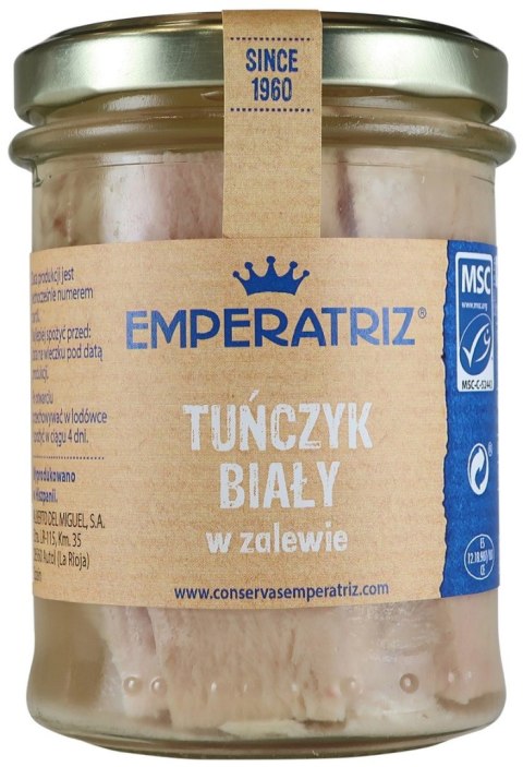 TUŃCZYK BIAŁY FILETY MSC W SOSIE WŁASNYM 200 g (140 g) (SŁOIK) - EMPERATRIZ TUŃCZYK BIAŁY FILETY MSC W SOSIE WŁASNYM 200 g (140 g) (SŁOIK) - EMPERATRIZ