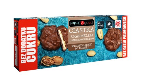 CIASTKA Z KARMELEM I ORZESZKAMI ZIEMNYMI W CZEKOLADZIE MLECZNEJ BEZ DODATKU CUKRÓW 128 g - PURE&GOOD CIASTKA Z KARMELEM I ORZESZKAMI ZIEMNYMI W CZEKOLADZIE MLECZNEJ BEZ DODATKU CUKRÓW 128 g - PURE&GOOD
