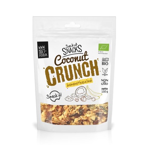 CRUNCHY Z KOKOSEM, BANANEM I ORZECHAMI LASKOWYMI BIO 150 g - DIET-FOOD CRUNCHY Z KOKOSEM, BANANEM I ORZECHAMI LASKOWYMI BIO 150 g - DIET-FOOD