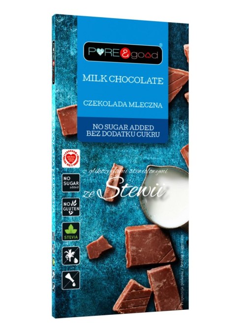 CZEKOLADA MLECZNA ZE STEWIĄ BEZ DODATKU CUKRÓW BEZGLUTENOWA 100 g - PURE&GOOD CZEKOLADA MLECZNA ZE STEWIĄ BEZ DODATKU CUKRÓW BEZGLUTENOWA 100 g - PURE&GOOD