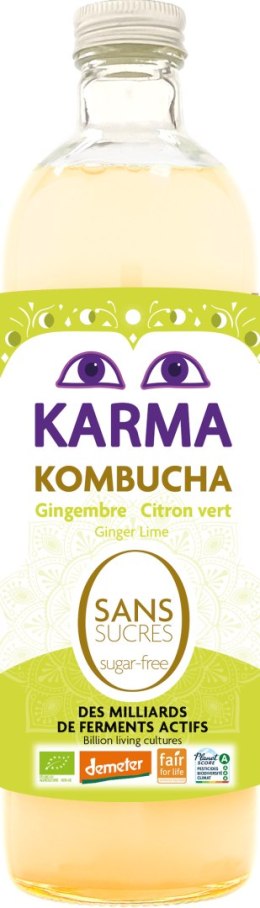 KOMBUCHA Z IMBIREM I LIMONKĄ BEZ CUKRU FAIR FOR LIFE DEMETER BIO 750 ml - KARMA KOMBUCHA