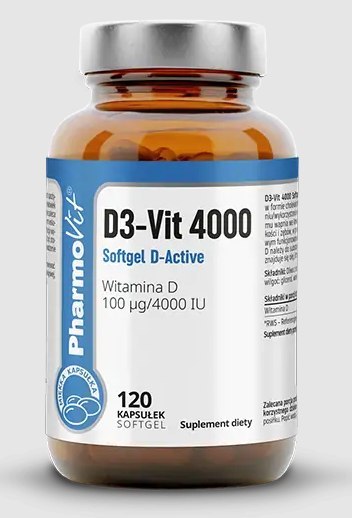 WITAMINA D3-VIT 100 µg (4000 j.m) BEZGLUTENOWA 120 KAPSUŁEK - PHARMOVIT (CLEAN LABEL) WITAMINA D3-VIT 100 µg (4000 j.m) BEZGLUTENOWA 120 KAPSUŁEK - PHARMOVIT (CLEAN LABEL)