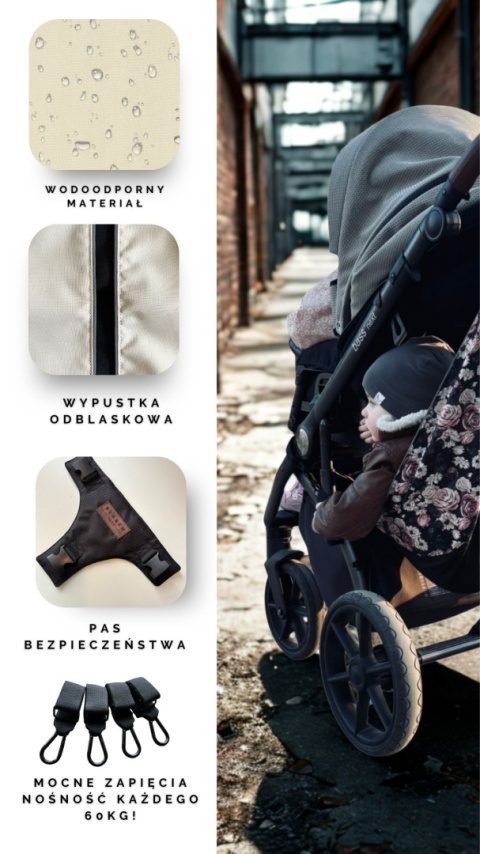 Hamak do wózka dziecięcego z pasami bezpieczeństwa Black